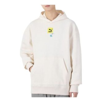 Büyük Boy Trend Grafik Logolu Kapüşonlu Sweatshirt “Beyaz”
