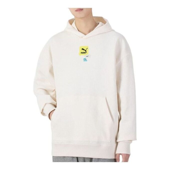 Büyük Boy Trend Grafik Logolu Kapüşonlu Sweatshirt “Beyaz”