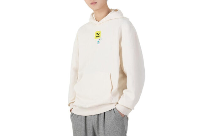 Büyük Boy Trend Grafik Logolu Kapüşonlu Sweatshirt “Beyaz”