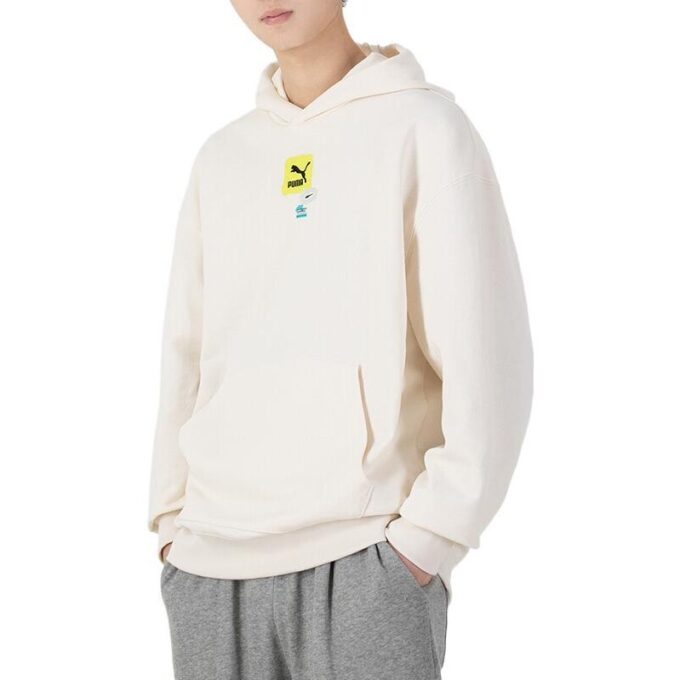 Büyük Boy Trend Grafik Logolu Kapüşonlu Sweatshirt “Beyaz”