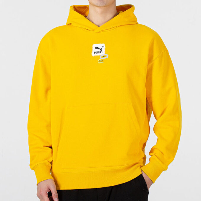 Büyük Boy Trend Grafik Logolu Kapüşonlu Sweatshirt “Sarı”