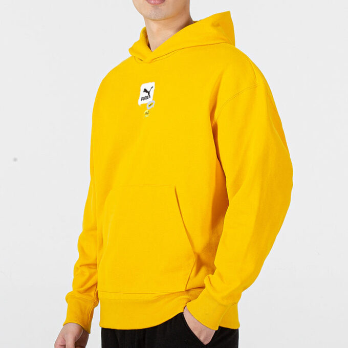 Büyük Boy Trend Grafik Logolu Kapüşonlu Sweatshirt “Sarı”