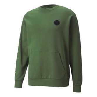 Düz Renkli Logo Yuvarlak Yaka Kazak Uzun Kollu Unisex Yeşil
