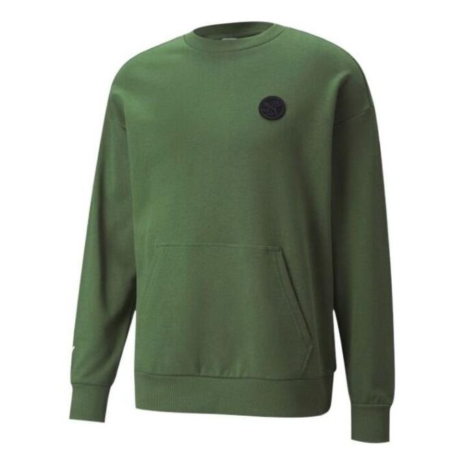 Düz Renkli Logo Yuvarlak Yaka Kazak Uzun Kollu Unisex Yeşil
