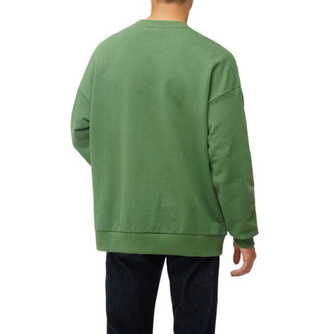 Düz Renkli Logo Yuvarlak Yaka Kazak Uzun Kollu Unisex Yeşil
