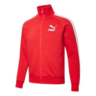 Erkek PUMA Logo Desenli Fermuarlı Örme Ceket Kırmızı