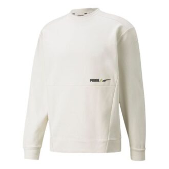 Erkek PUMA Winterized Crew Logo Düz Renk Polar Astarlı Spor Örgü Yuvarlak Yaka Kazak Beyaz