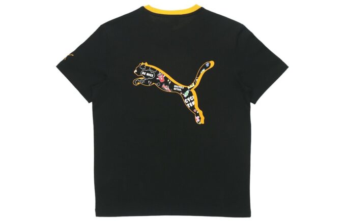 Farkındalık Logosu İşlemeli Baskılı Spor Bol Yuvarlak Yaka Kısa Kollu Siyah