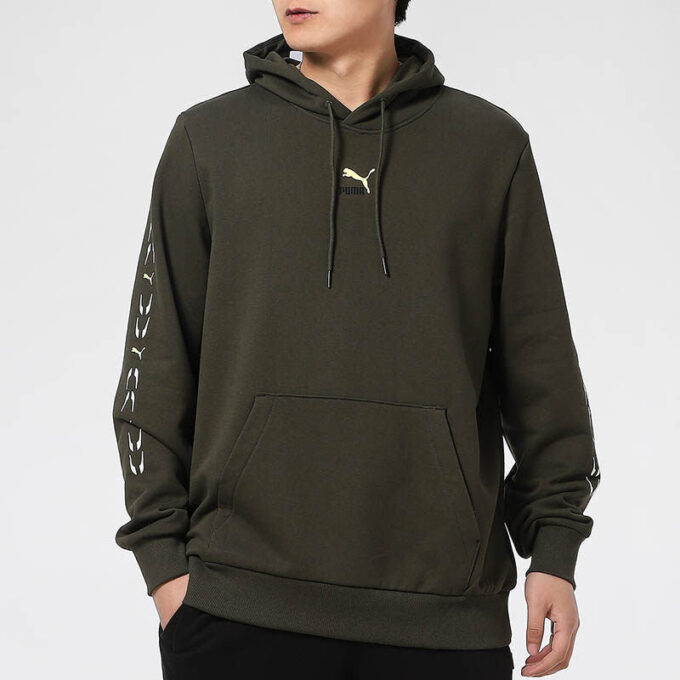 Grafik Kapüşonlu Sweatshirt “Zeytin Yeşili Beyaz”