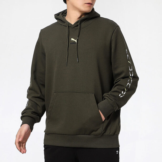 Grafik Kapüşonlu Sweatshirt “Zeytin Yeşili Beyaz”