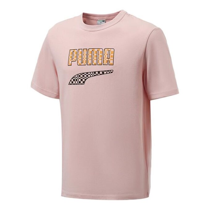 Komik Logo Baskı Spor Yuvarlak Yaka Kısa Kollu Pembe Kırmızı