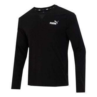 Logo Baskılı Antrenman Spor Nefes Alabilen Yuvarlak Yaka Uzun Kollu Tişört Erkek Siyah