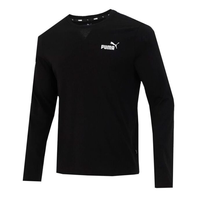 Logo Baskılı Antrenman Spor Nefes Alabilen Yuvarlak Yaka Uzun Kollu Tişört Erkek Siyah