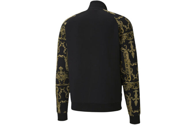 Luxe Aop Track Tam Fermuarlı Logo Baskılı Spor Ceket Erkek Siyah/Altın