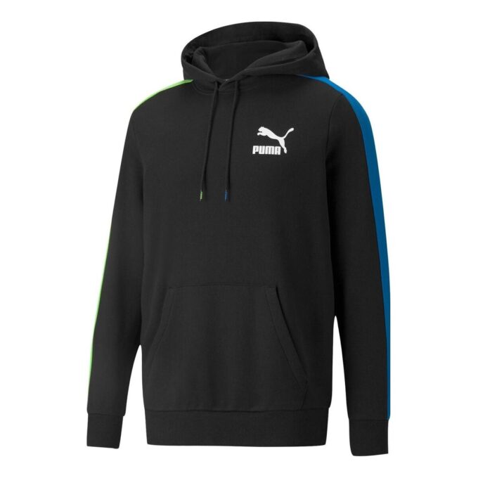 Pamuklu Yuvarlak Yaka Kapüşonlu Sweatshirt “Siyah Mavi Yeşil”