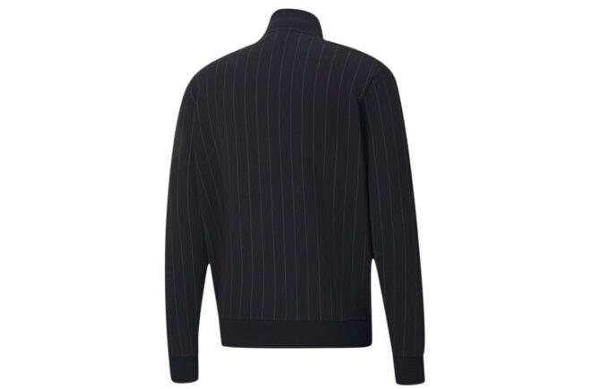 Pinstripe Track Top Çizgili Polar Astarlı Dik Yaka Fermuarlı Ceket Siyah
