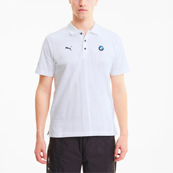 PUMA x BMW Motorsport Çizgili Kısa Kollu Polo Tişört “Beyaz Siyah”