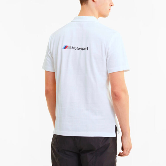 PUMA x BMW Motorsport Çizgili Kısa Kollu Polo Tişört “Beyaz Siyah”