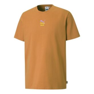 PUMA x Kidsuper Studios Crossover Tişört İşlemeli Alfabe Düz Renk Spor Yuvarlak Yaka Kısa Kollu Sarı