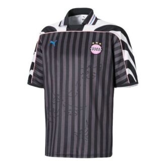 PUMA x KS JERSEY Çizgili Kısa Kollu Polo Siyah