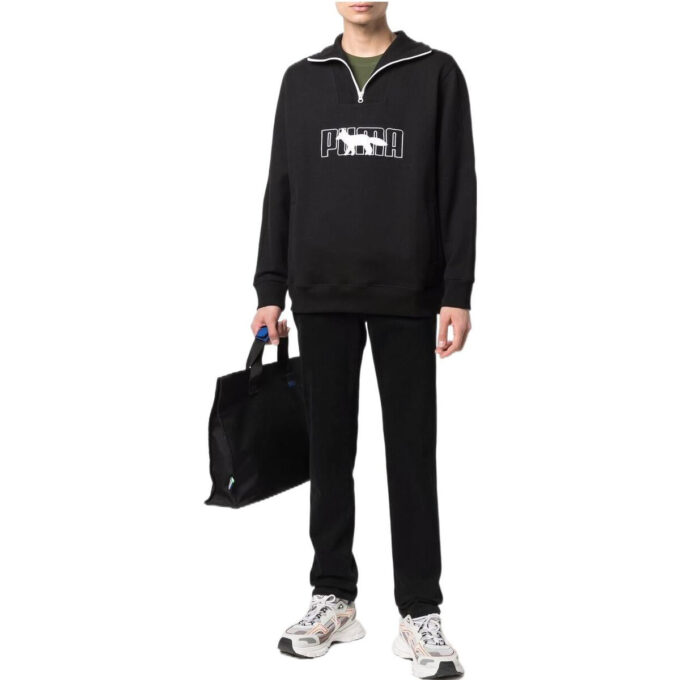 PUMA x Maison Kitsun Yarım Fermuarlı Kazak “Siyah Beyaz”