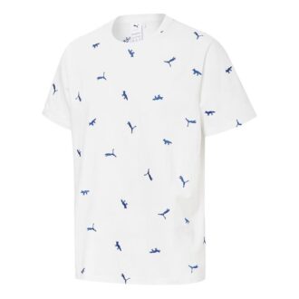 PUMA x Maison Kitsune Crossover Aop Tişört İşlemeli Logo Spor Yuvarlak Yaka Kısa Kollu Beyaz