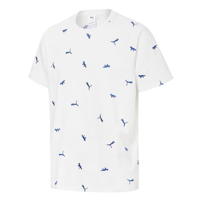 PUMA x Maison Kitsune Crossover Aop Tişört İşlemeli Logo Spor Yuvarlak Yaka Kısa Kollu Beyaz