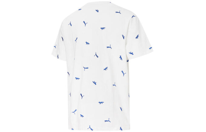 PUMA x Maison Kitsune Crossover Aop Tişört İşlemeli Logo Spor Yuvarlak Yaka Kısa Kollu Beyaz