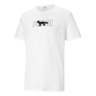 PUMA x Maison Kitsune Unisex Nakışlı Yuvarlak Yaka Beyaz