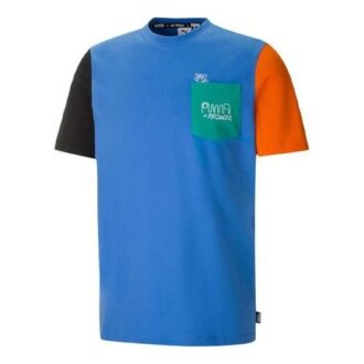 PUMA x Mr Doodle Crossover Casual Sports Yuvarlak Yaka Kısa Kollu Mavi