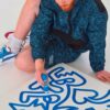 PUMA x Mr Doodle Crossover Graffiti Baskılı Kontrast Renkler Hırka Dik Yaka Ceket Mavi