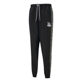 PUMA x Mr Doodle Crossover Sports Graffiti Bağcıklı Dokuma Uzun Pantolon Siyah