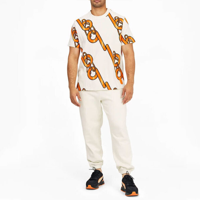 PUMA x PRONOUNCE Unisex Grafik Tişört Çapraz Zincir Baskılı Spor Günlük Spor Kısa Kollu Krem Beyaz