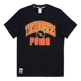 PUMA x The Hundreds Crossover Alfabe Baskılı Yuvarlak Yaka Kısa Kollu Kazak Siyah