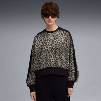 T7 Leopar Lüks Kadın Hayvan Baskılı Yuvarlak Yaka Sweatshirt