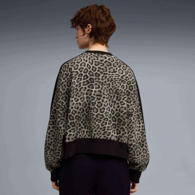 T7 Leopar Lüks Kadın Hayvan Baskılı Yuvarlak Yaka Sweatshirt