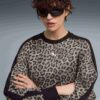 T7 Leopar Lüks Kadın Hayvan Baskılı Yuvarlak Yaka Sweatshirt