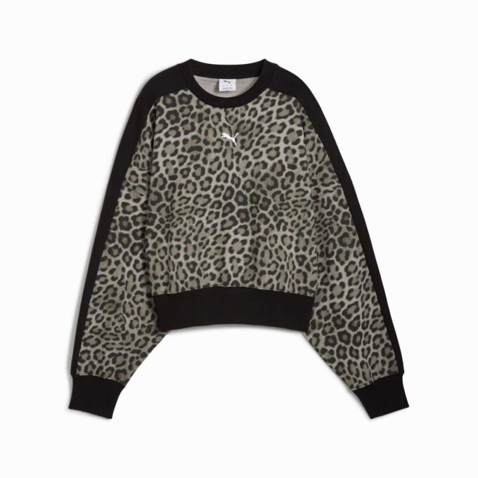 T7 Leopar Lüks Kadın Hayvan Baskılı Yuvarlak Yaka Sweatshirt