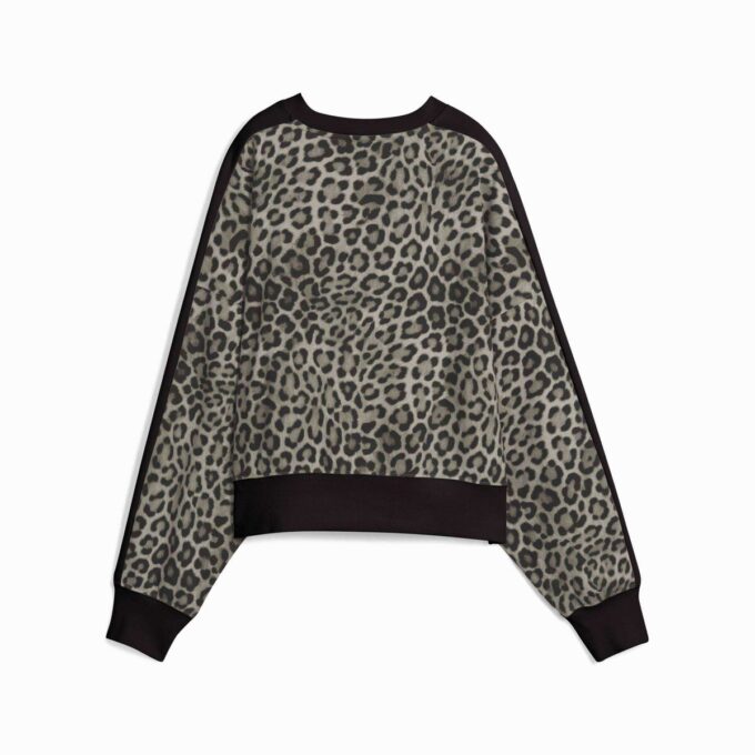 T7 Leopar Lüks Kadın Hayvan Baskılı Yuvarlak Yaka Sweatshirt