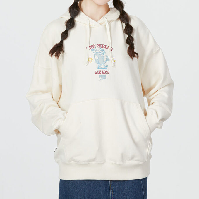 (WMNS) Büyük Boy Grafik Kapüşonlu Sweatshirt “Beyaz”