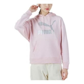 (WMNS) Büyük Logolu Spor Giyim Günlük Kapüşonlu Pembe