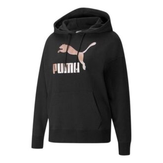 (WMNS) Büyük Logolu Spor Günlük Kapüşonlu Siyah Pembe