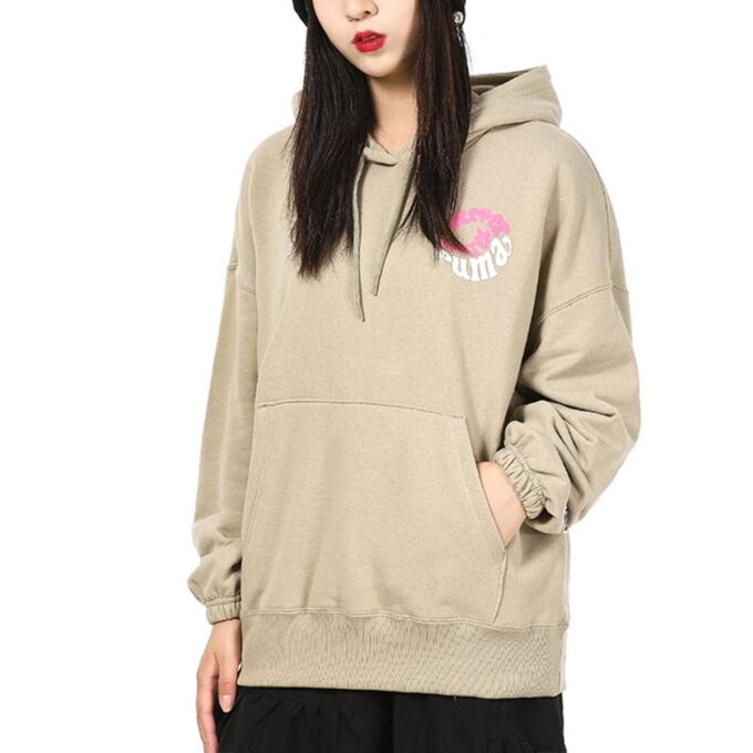 (WMNS) Downtown Grafik Kapüşonlu Nefes Alabilen Harf Baskılı Uzun Kollu Haki