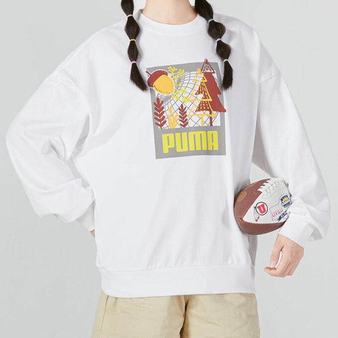 (WMNS) FF Kabarcık Kollu Yuvarlak Yaka Sweatshirt “Beyaz”
