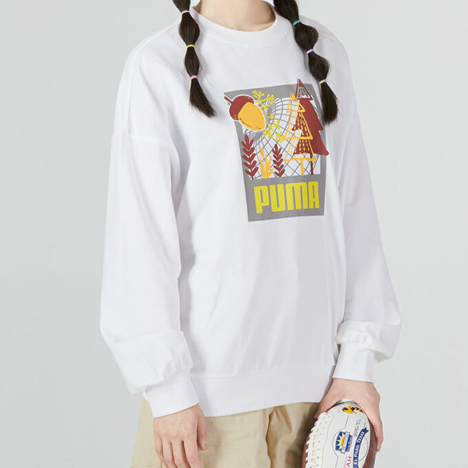 (WMNS) FF Kabarcık Kollu Yuvarlak Yaka Sweatshirt “Beyaz”