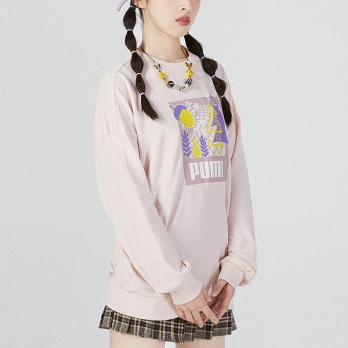 (WMNS) FF Kabarcık Kollu Yuvarlak Yaka Sweatshirt “Pembe”