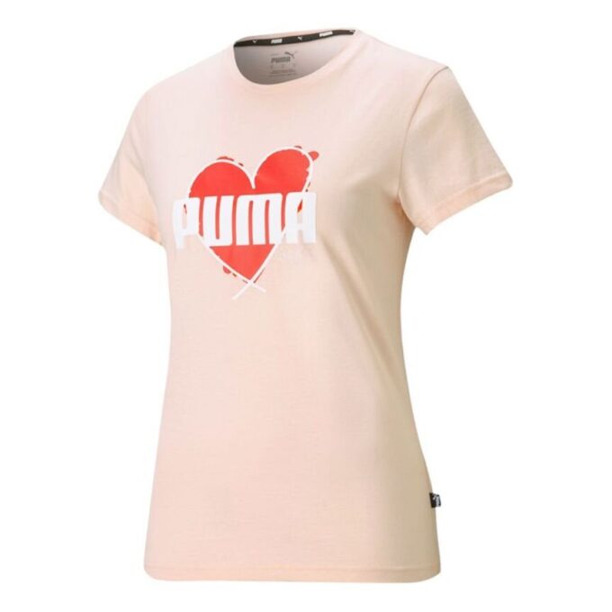 (WMNS) Kalp Tişört Aşk Baskılı Logo Spor Yuvarlak Yaka Kısa Kollu Pembe Kırmızı