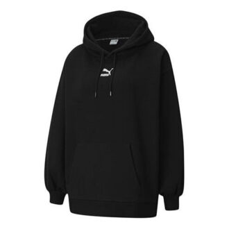 (WMNS) Klasik Büyük Boy Logo Baskılı Kapüşonlu Siyah