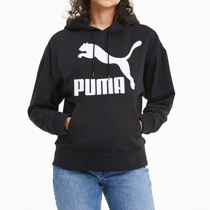 (WMNS) Klasik Logo Baskılı Kapüşonlu Siyah