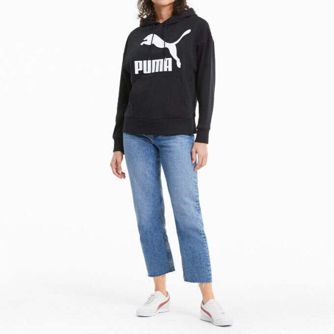 (WMNS) Klasik Logo Baskılı Kapüşonlu Siyah